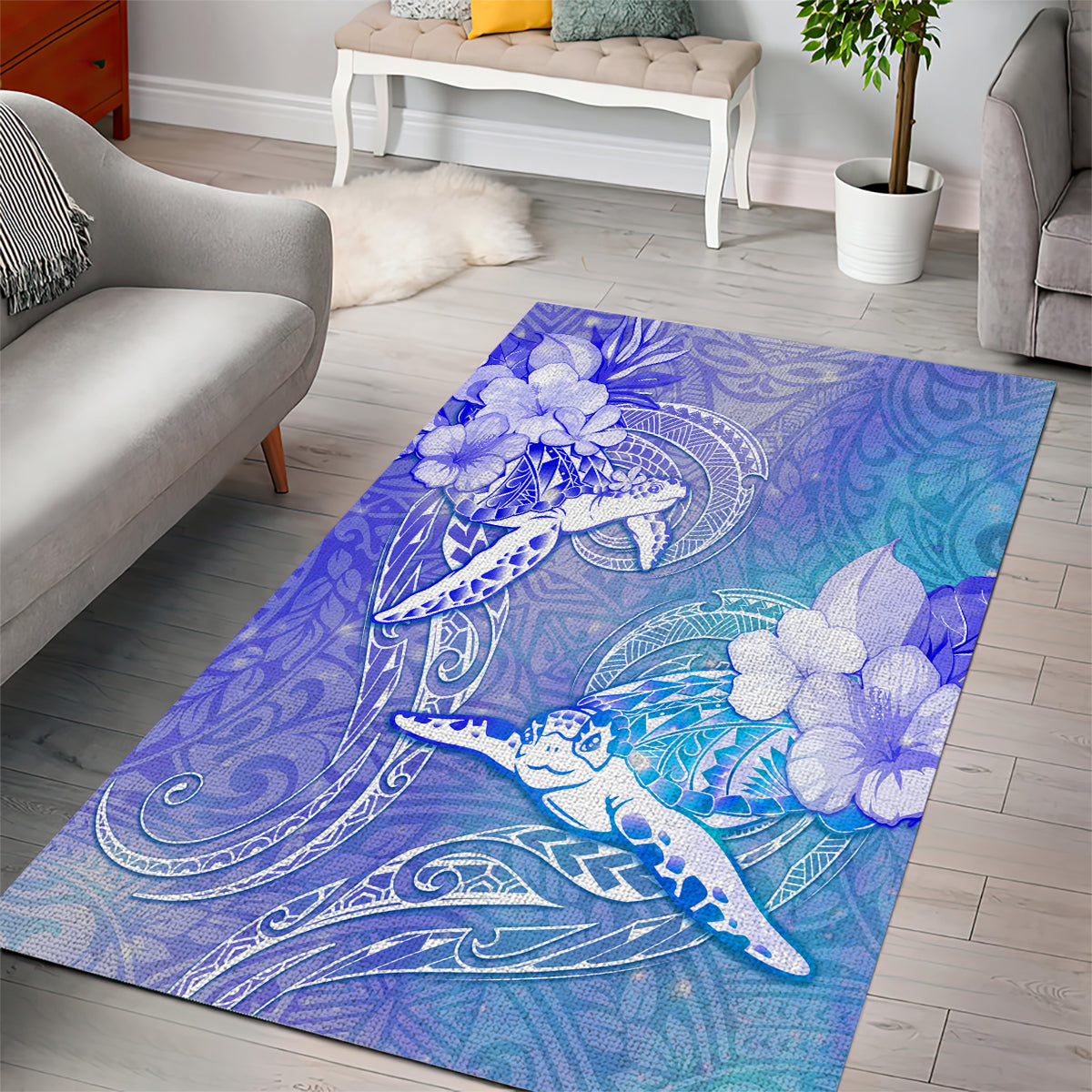 Couple Blue Sea Turtle Heart Love Area Rug LT05 - Polynesian Pride