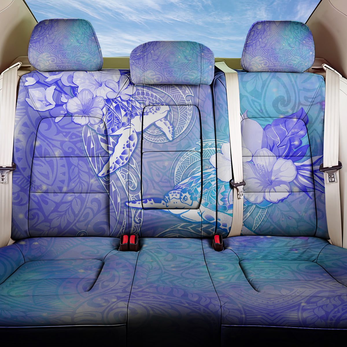 Couple Blue Sea Turtle Heart Love Back Car Seat Cover LT05 One Size Blue - Polynesian Pride