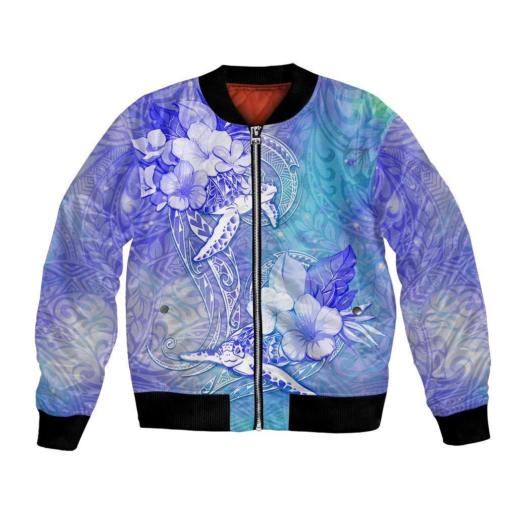 Couple Blue Sea Turtle Heart Love Bomber Jacket LT05 Unisex Blue - Polynesian Pride