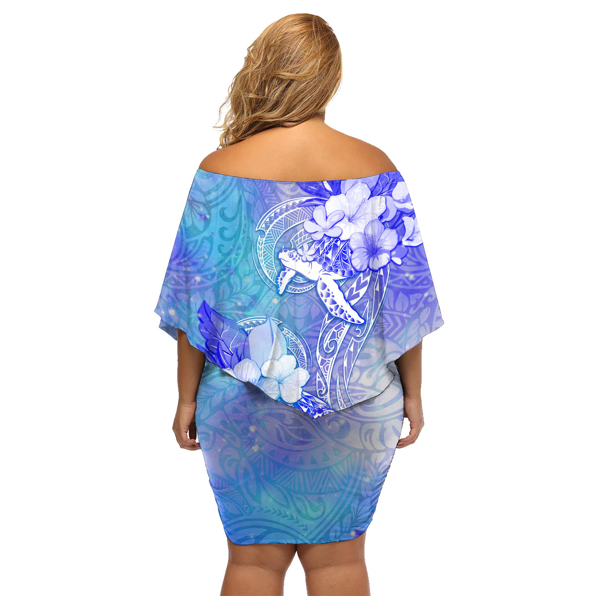 Couple Blue Sea Turtle Heart Love Family Matching Off Shoulder Short Dress and Hawaiian Shirt LT05 - Polynesian Pride