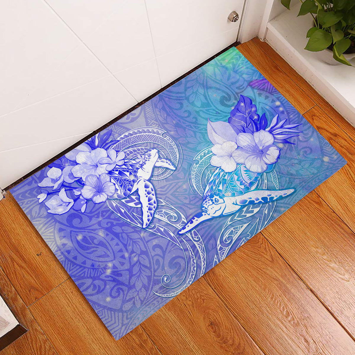 Couple Blue Sea Turtle Heart Love Rubber Doormat LT05 Blue - Polynesian Pride