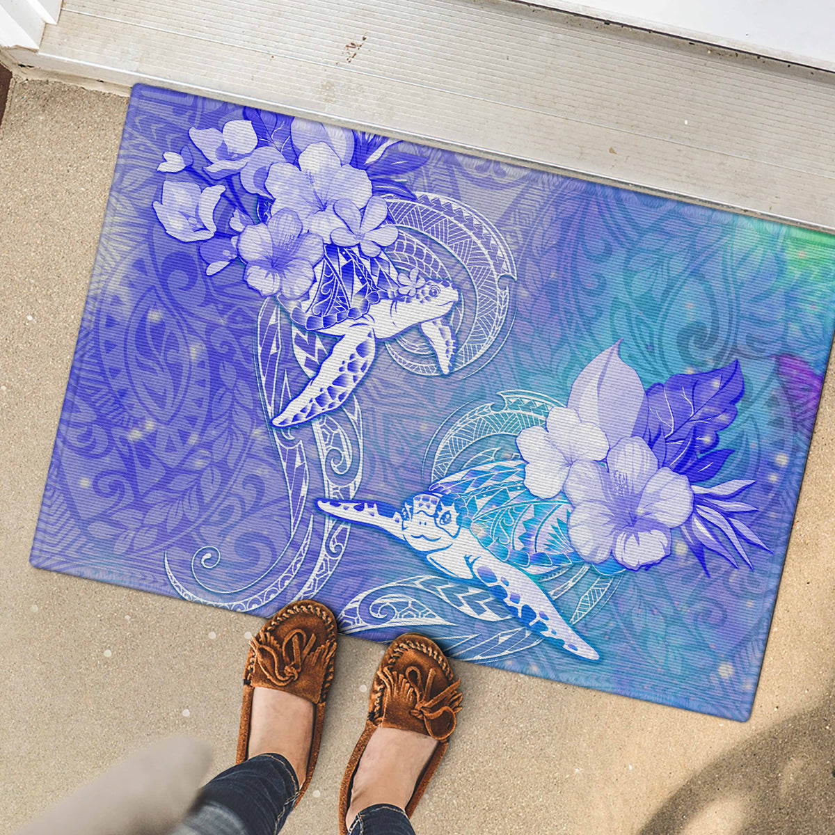 Couple Blue Sea Turtle Heart Love Rubber Doormat LT05 - Polynesian Pride