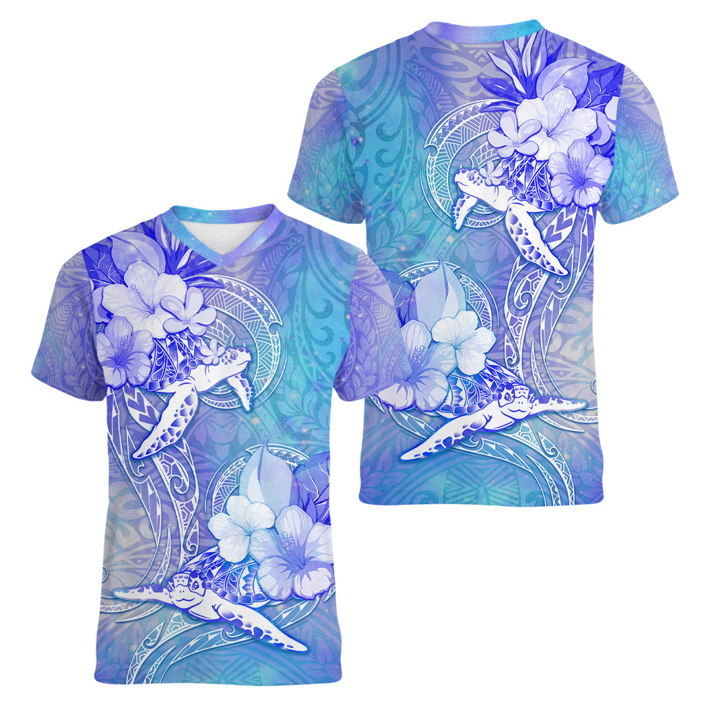 Couple Blue Sea Turtle Heart Love Women V Neck T Shirt LT05 - Polynesian Pride
