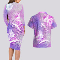 Couple Sea Turtle Love Give Us A Fairytale Couples Matching Long Sleeve Bodycon Dress and Hawaiian Shirt LT05 - Polynesian Pride