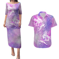 Couple Sea Turtle Love Give Us A Fairytale Couples Matching Puletasi Dress and Hawaiian Shirt LT05 Pink - Polynesian Pride