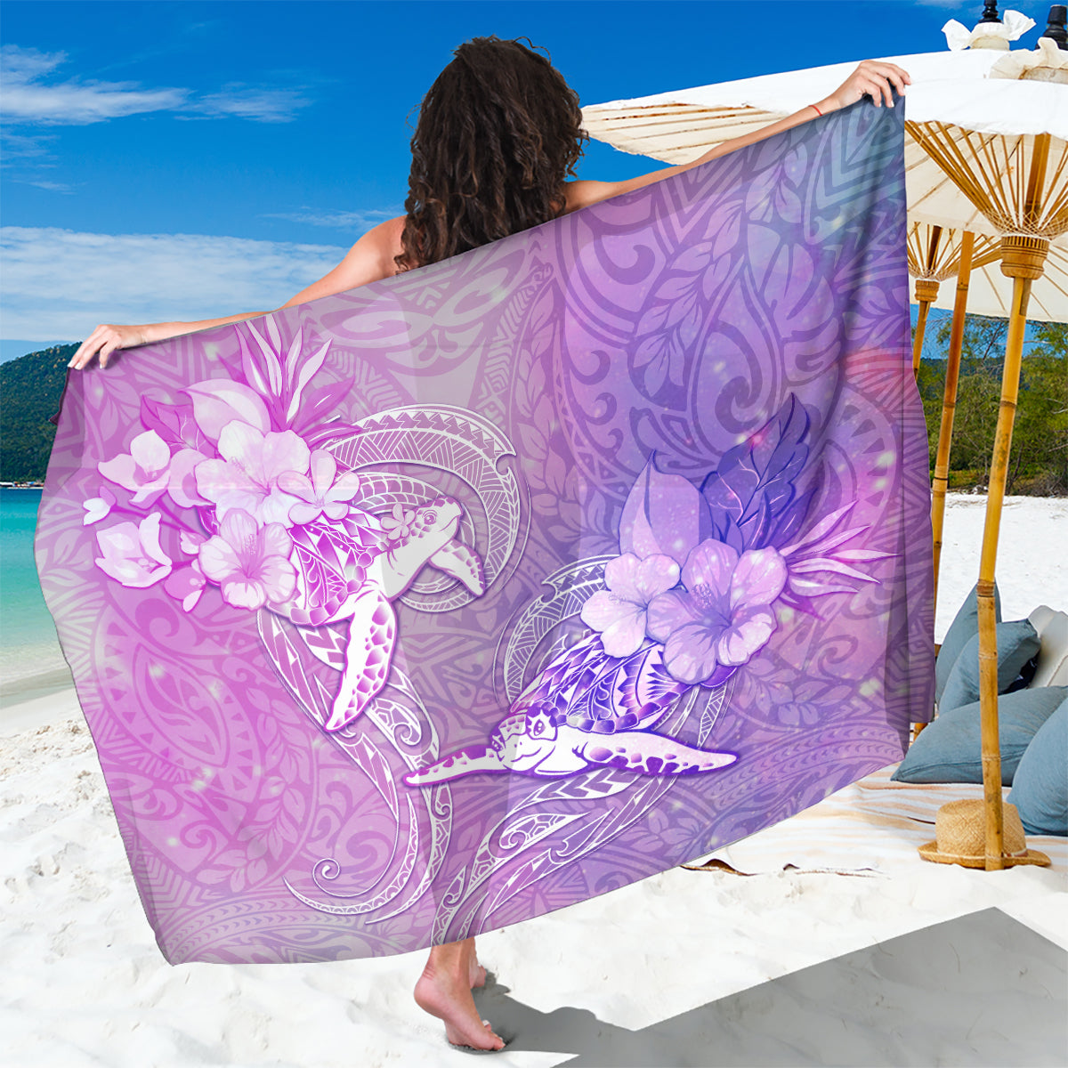 Couple Sea Turtle Love Give Us A Fairytale Sarong LT05 One Size 44 x 66 inches Pink - Polynesian Pride