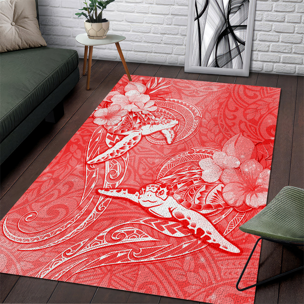 Polynesia Sea Turtle Couple Area Rug Happy Valentine Day Red LT05 Red - Polynesian Pride