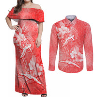 Polynesia Sea Turtle Couple Couples Matching Off Shoulder Maxi Dress and Long Sleeve Button Shirt Happy Valentine Day Red LT05 Red - Polynesian Pride