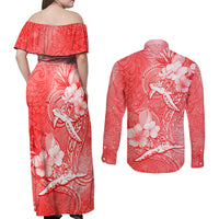 Polynesia Sea Turtle Couple Couples Matching Off Shoulder Maxi Dress and Long Sleeve Button Shirt Happy Valentine Day Red LT05 - Polynesian Pride
