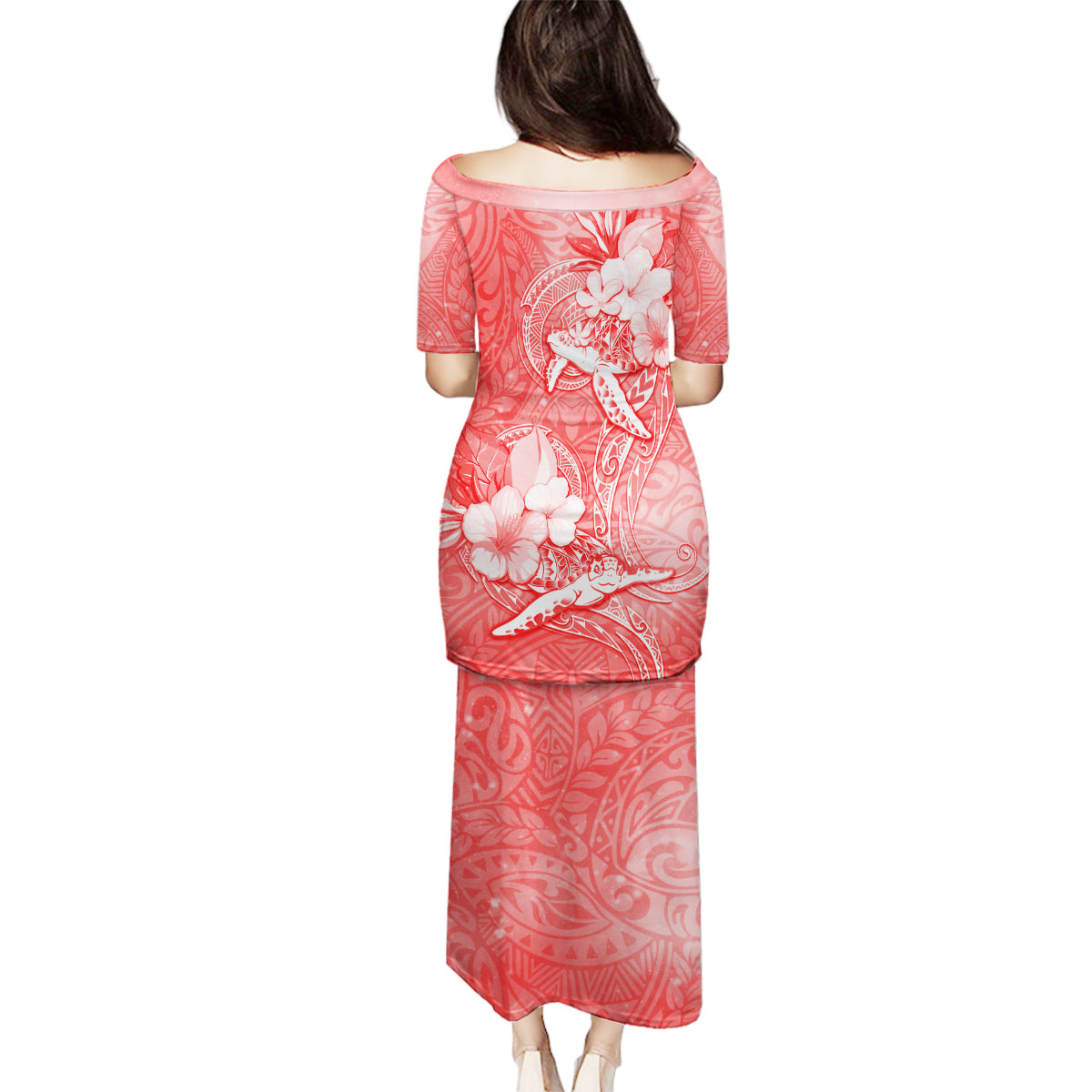 Polynesia Sea Turtle Couple Family Matching Puletasi Dress and Hawaiian Shirt Happy Valentine Day Red LT05 - Polynesian Pride