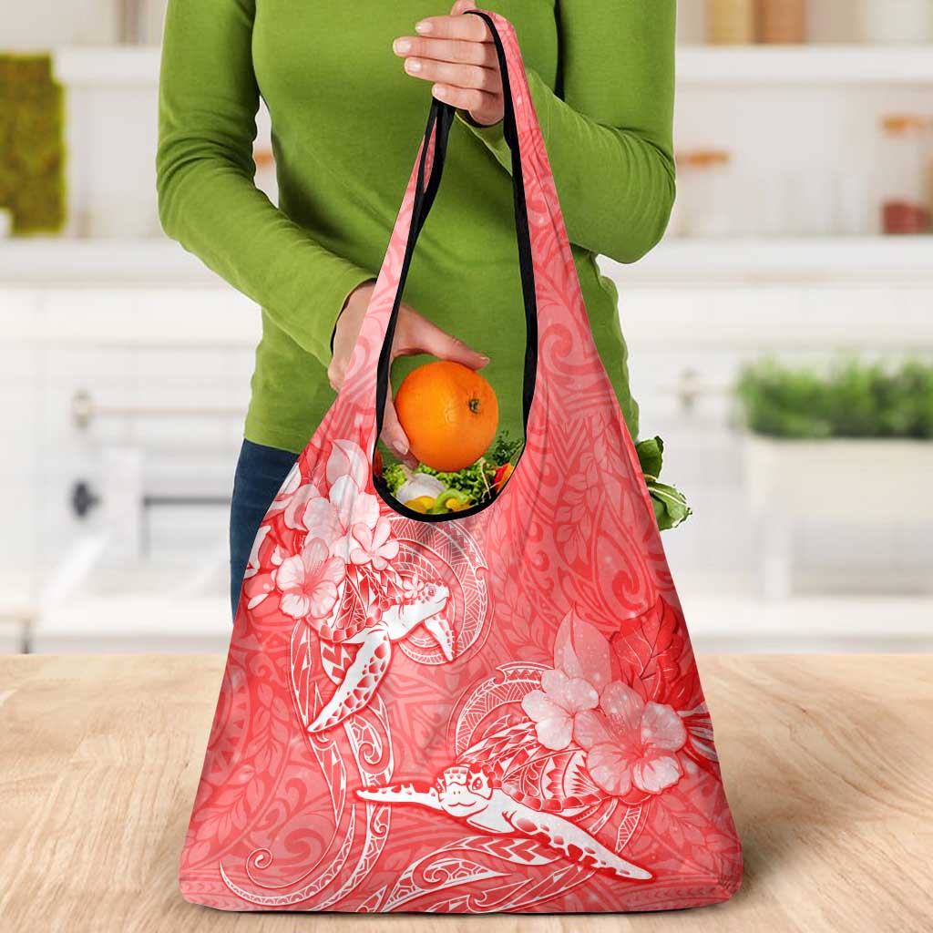 Polynesia Sea Turtle Couple Grocery Bag Happy Valentine Day Red