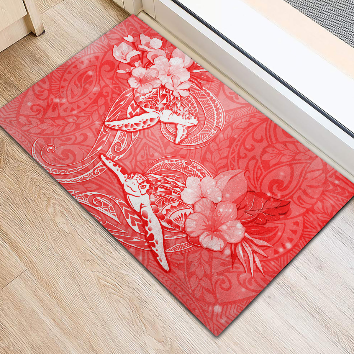 Polynesia Sea Turtle Couple Rubber Doormat Happy Valentine Day Red LT05 - Polynesian Pride