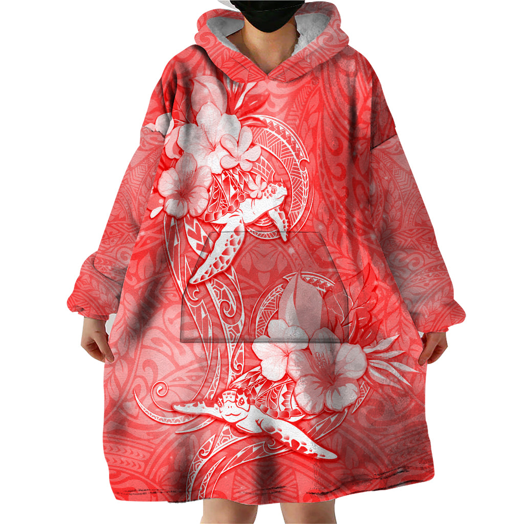 Polynesia Sea Turtle Couple Wearable Blanket Hoodie Happy Valentine Day Red LT05 - Polynesian Pride