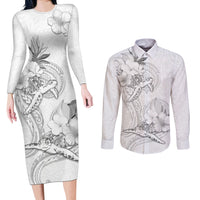 Polynesia Sea Turtle Couple Couples Matching Long Sleeve Bodycon Dress and Long Sleeve Button Shirt Happy Valentine Day White LT05 White - Polynesian Pride