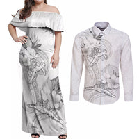 Polynesia Sea Turtle Couple Couples Matching Off Shoulder Maxi Dress and Long Sleeve Button Shirt Happy Valentine Day White LT05 White - Polynesian Pride