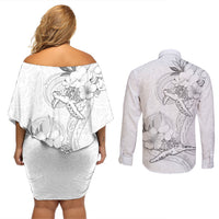 Polynesia Sea Turtle Couple Couples Matching Off Shoulder Short Dress and Long Sleeve Button Shirt Happy Valentine Day White LT05 - Polynesian Pride