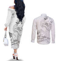 Polynesia Sea Turtle Couple Couples Matching Off The Shoulder Long Sleeve Dress and Long Sleeve Button Shirt Happy Valentine Day White LT05 - Polynesian Pride