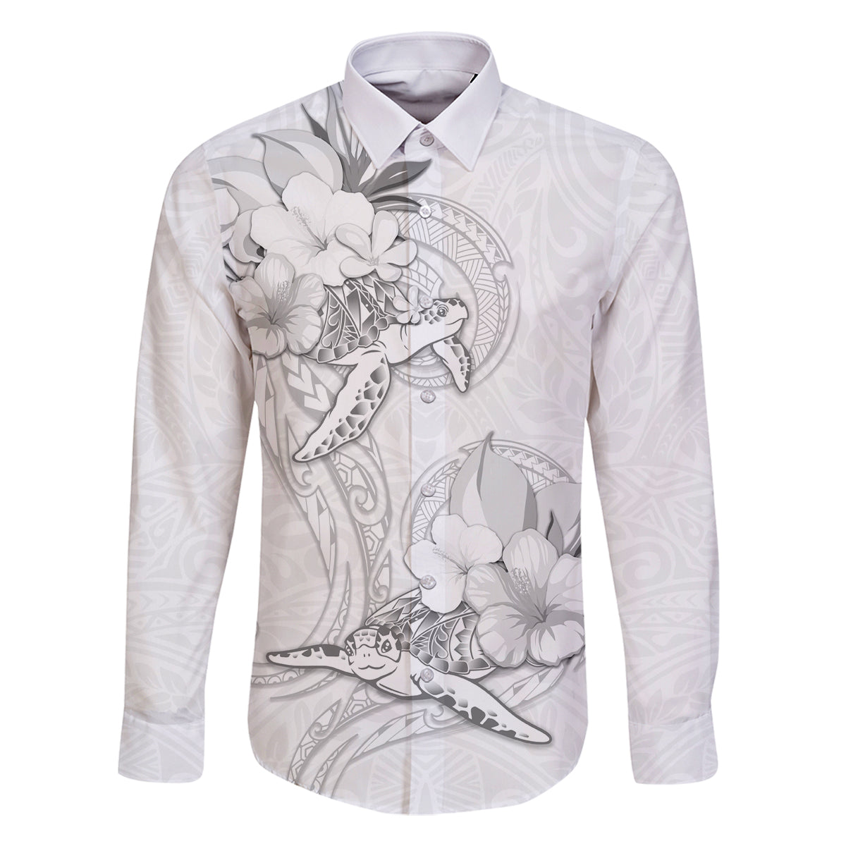 Polynesia Sea Turtle Couple Family Matching Off Shoulder Long Sleeve Dress and Hawaiian Shirt Happy Valentine Day White LT05 Dad's Shirt - Long Sleeve White - Polynesian Pride