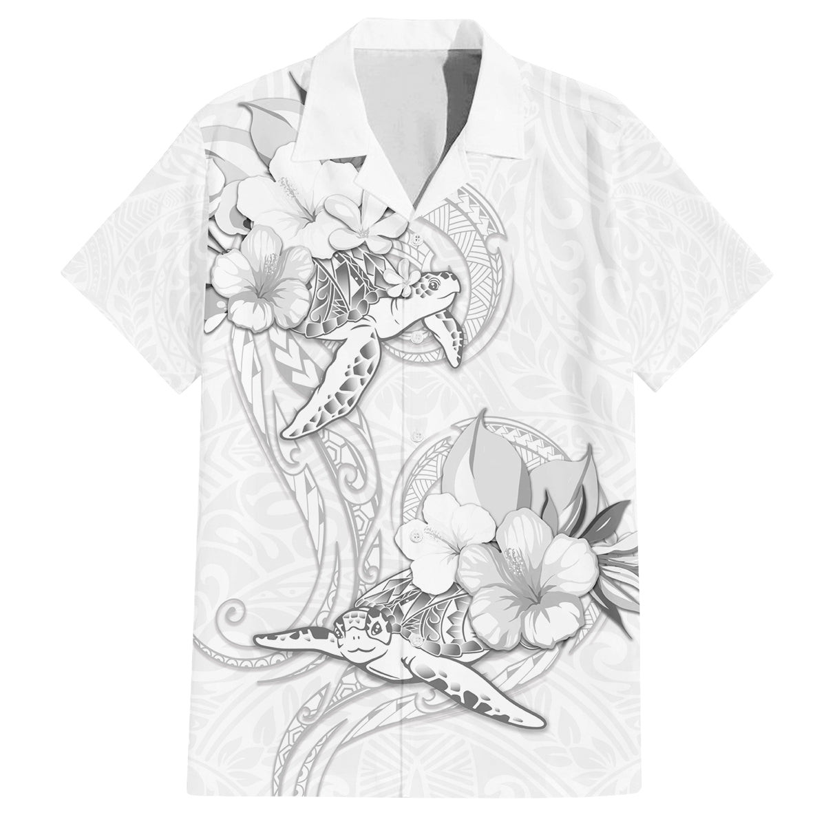 Polynesia Sea Turtle Couple Family Matching Off Shoulder Short Dress and Hawaiian Shirt Happy Valentine Day White LT05 Dad's Shirt - Short Sleeve White - Polynesian Pride