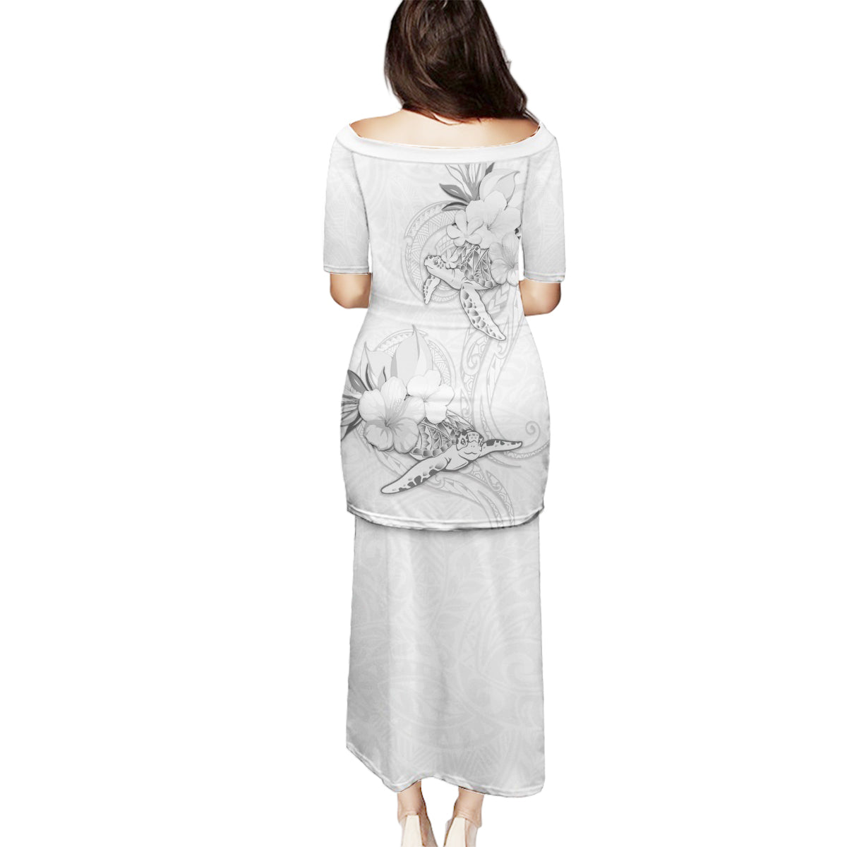Polynesia Sea Turtle Couple Family Matching Puletasi Dress and Hawaiian Shirt Happy Valentine Day White LT05 - Polynesian Pride