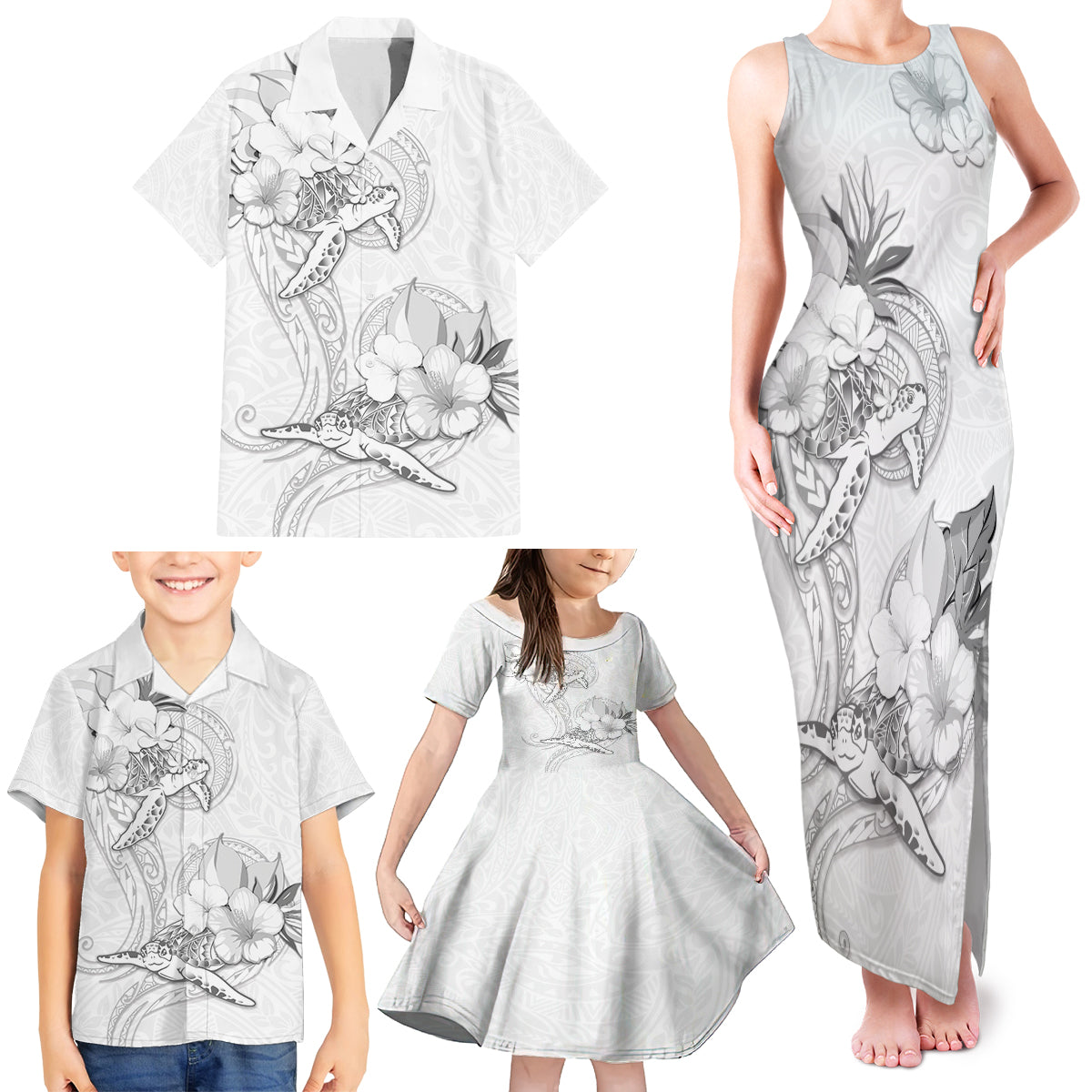 Polynesia Sea Turtle Couple Family Matching Tank Maxi Dress and Hawaiian Shirt Happy Valentine Day White LT05 - Polynesian Pride