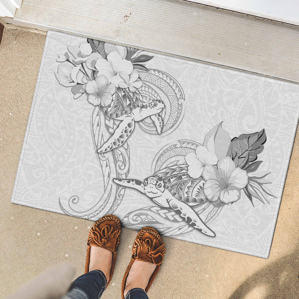 Polynesia Sea Turtle Couple Rubber Doormat Happy Valentine Day White LT05 - Polynesian Pride