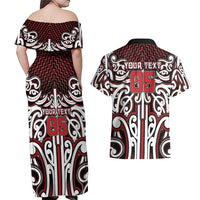 Custom Aotearoa Ngapuhi Couples Matching Off Shoulder Maxi Dress and Hawaiian Shirt Maori Tribal Pattern Mix Poutama LT05 - Polynesian Pride