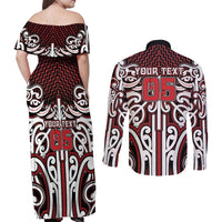 Custom Aotearoa Ngapuhi Couples Matching Off Shoulder Maxi Dress and Long Sleeve Button Shirt Maori Tribal Pattern Mix Poutama LT05 - Polynesian Pride