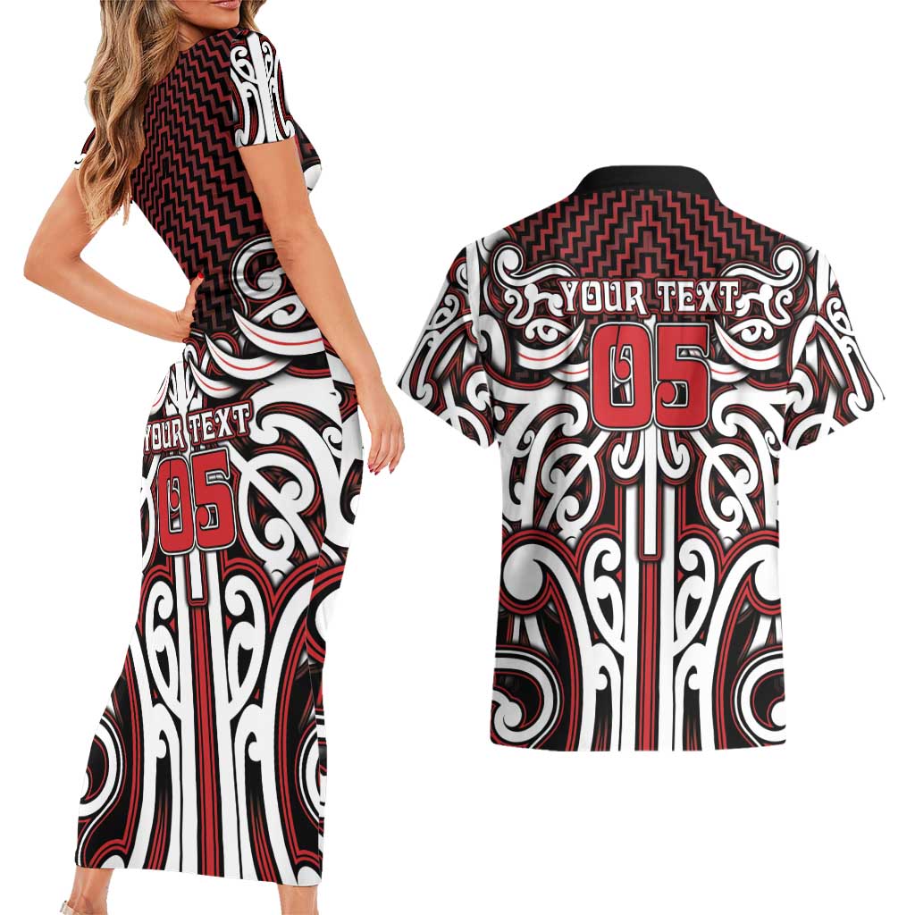 Custom Aotearoa Ngapuhi Couples Matching Short Sleeve Bodycon Dress and Hawaiian Shirt Maori Tribal Pattern Mix Poutama LT05 - Polynesian Pride