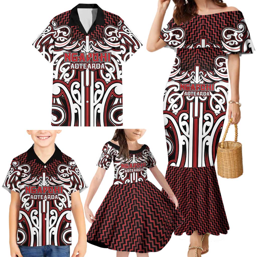 Custom Aotearoa Ngapuhi Family Matching Mermaid Dress and Hawaiian Shirt Maori Tribal Pattern Mix Poutama LT05 - Polynesian Pride