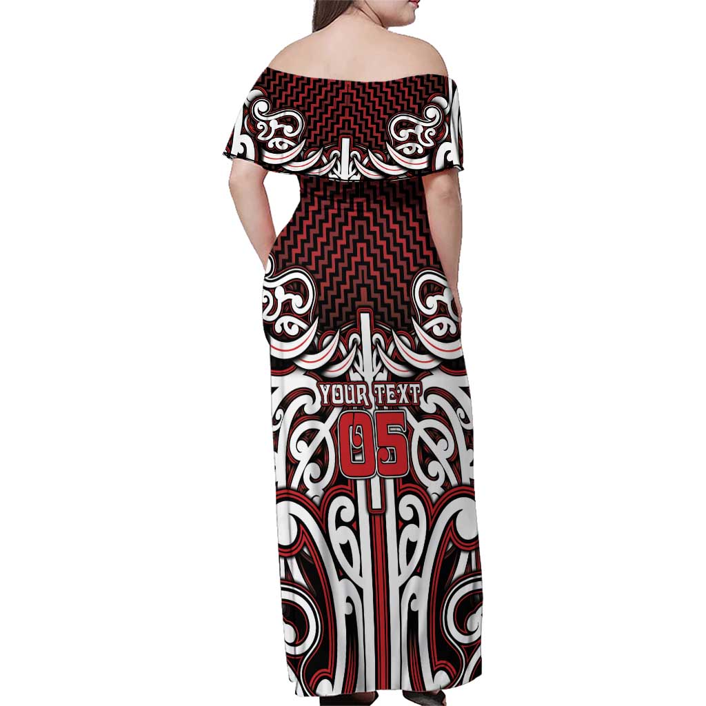 Custom Aotearoa Ngapuhi Family Matching Off Shoulder Maxi Dress and Hawaiian Shirt Maori Tribal Pattern Mix Poutama