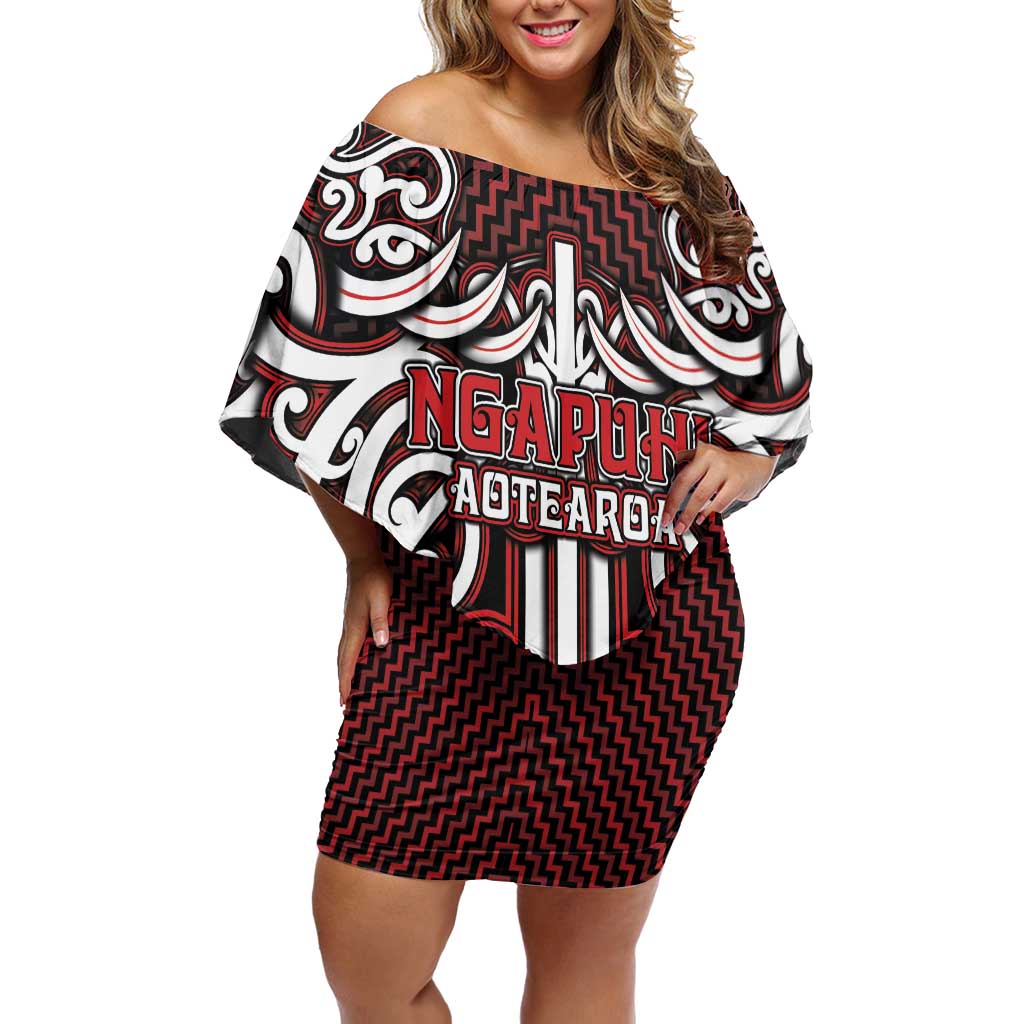 Custom Aotearoa Ngapuhi Family Matching Off Shoulder Short Dress and Hawaiian Shirt Maori Tribal Pattern Mix Poutama