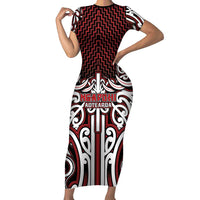Custom Aotearoa Ngapuhi Family Matching Short Sleeve Bodycon Dress and Hawaiian Shirt Maori Tribal Pattern Mix Poutama LT05 Mom's Dress Red - Polynesian Pride