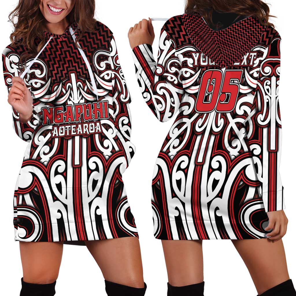Custom Aotearoa Ngapuhi Hoodie Dress Maori Tribal Pattern Mix Poutama