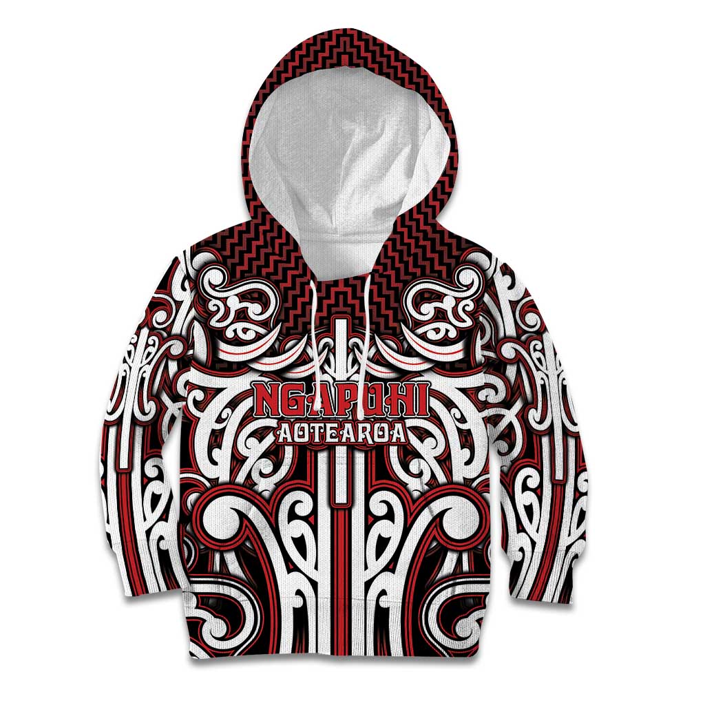 Custom Aotearoa Ngapuhi Kid Hoodie Maori Tribal Pattern Mix Poutama LT05 Hoodie Red - Polynesian Pride