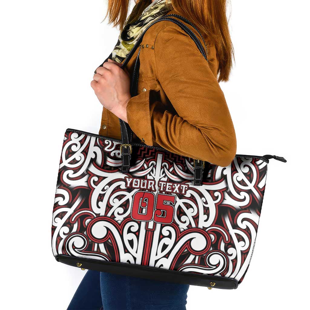 Custom Aotearoa Ngapuhi Leather Tote Bag Maori Tribal Pattern Mix Poutama