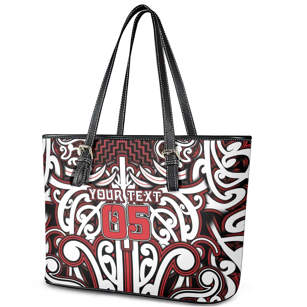 Custom Aotearoa Ngapuhi Leather Tote Bag Maori Tribal Pattern Mix Poutama