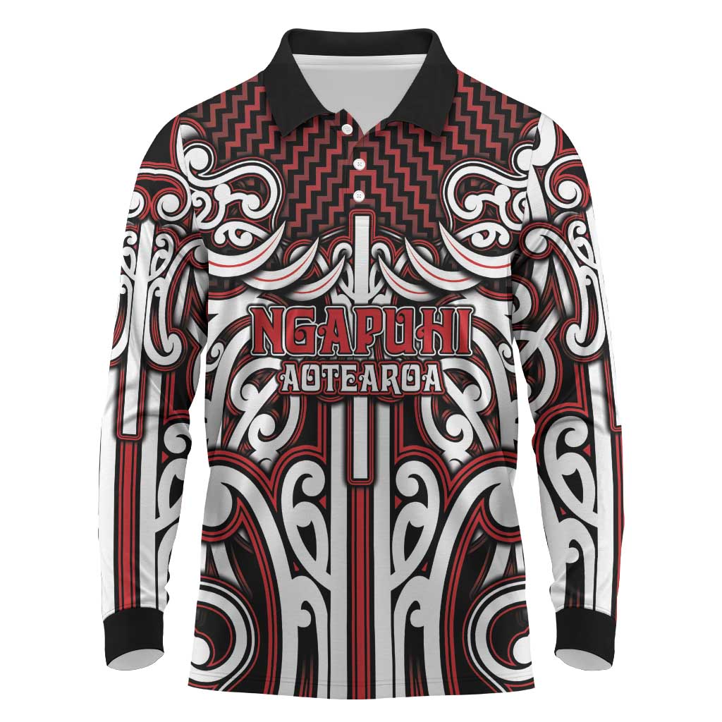 Custom Aotearoa Ngapuhi Long Sleeve Polo Shirt Maori Tribal Pattern Mix Poutama