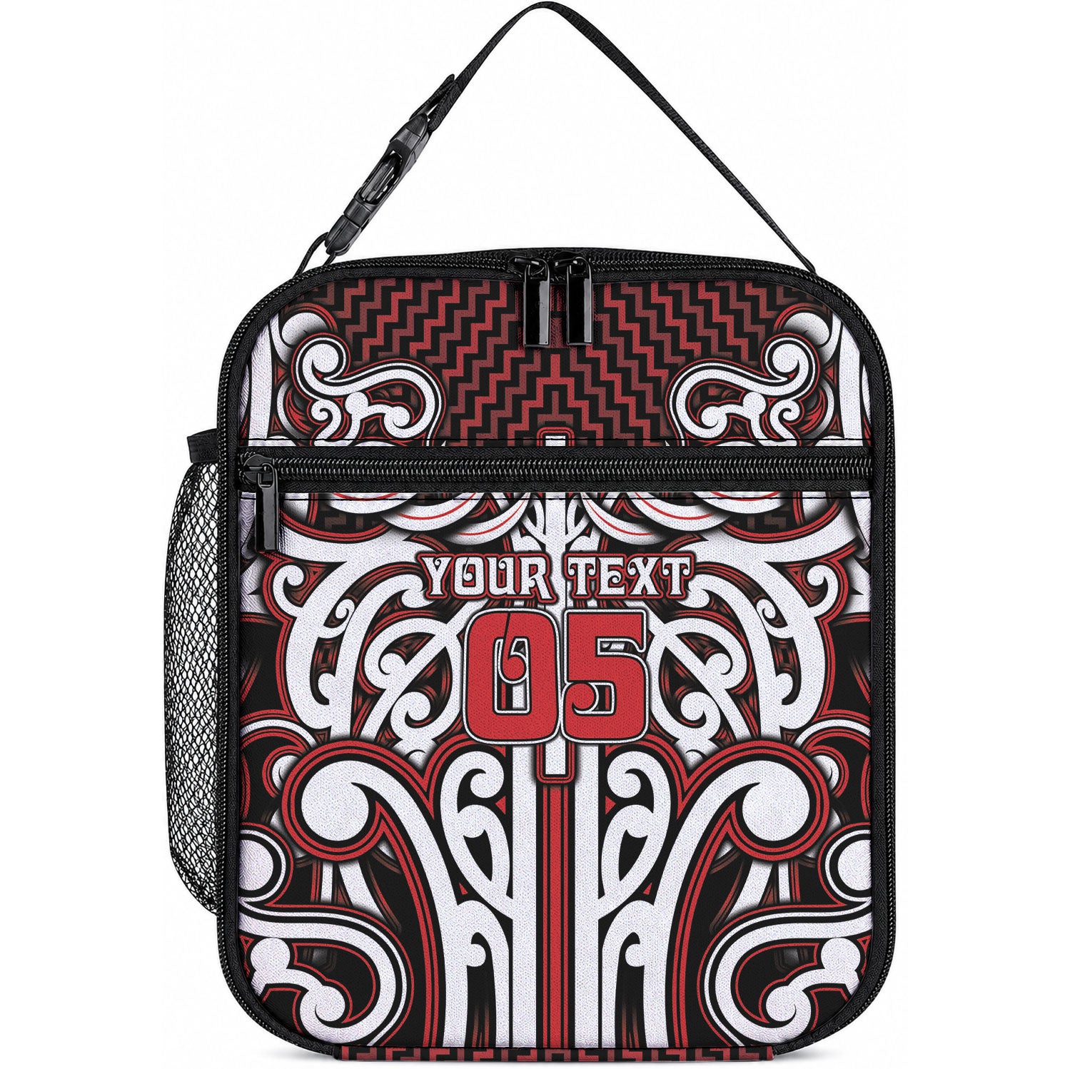 Custom Aotearoa Ngapuhi Lunch Bag Maori Tribal Pattern Mix Poutama LT05 10.2 × 8.3 × 4.3 inch Red - Polynesian Pride