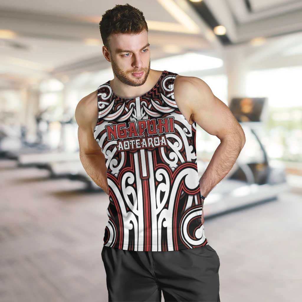 Custom Aotearoa Ngapuhi Men Tank Top Maori Tribal Pattern Mix Poutama LT05 Red - Polynesian Pride