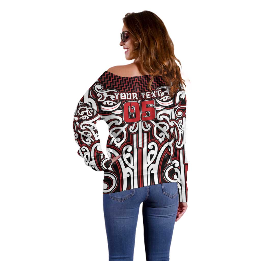 Custom Aotearoa Ngapuhi Off Shoulder Sweater Maori Tribal Pattern Mix Poutama LT05 - Polynesian Pride
