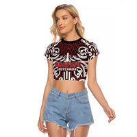 Custom Aotearoa Ngapuhi Raglan Cropped T Shirt Maori Tribal Pattern Mix Poutama LT05 Female Red - Polynesian Pride
