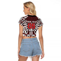 Custom Aotearoa Ngapuhi Raglan Cropped T Shirt Maori Tribal Pattern Mix Poutama LT05 - Polynesian Pride