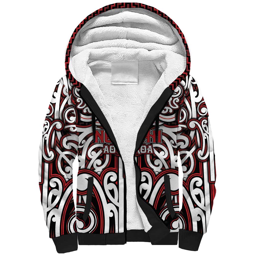 Custom Aotearoa Ngapuhi Sherpa Hoodie Maori Tribal Pattern Mix Poutama