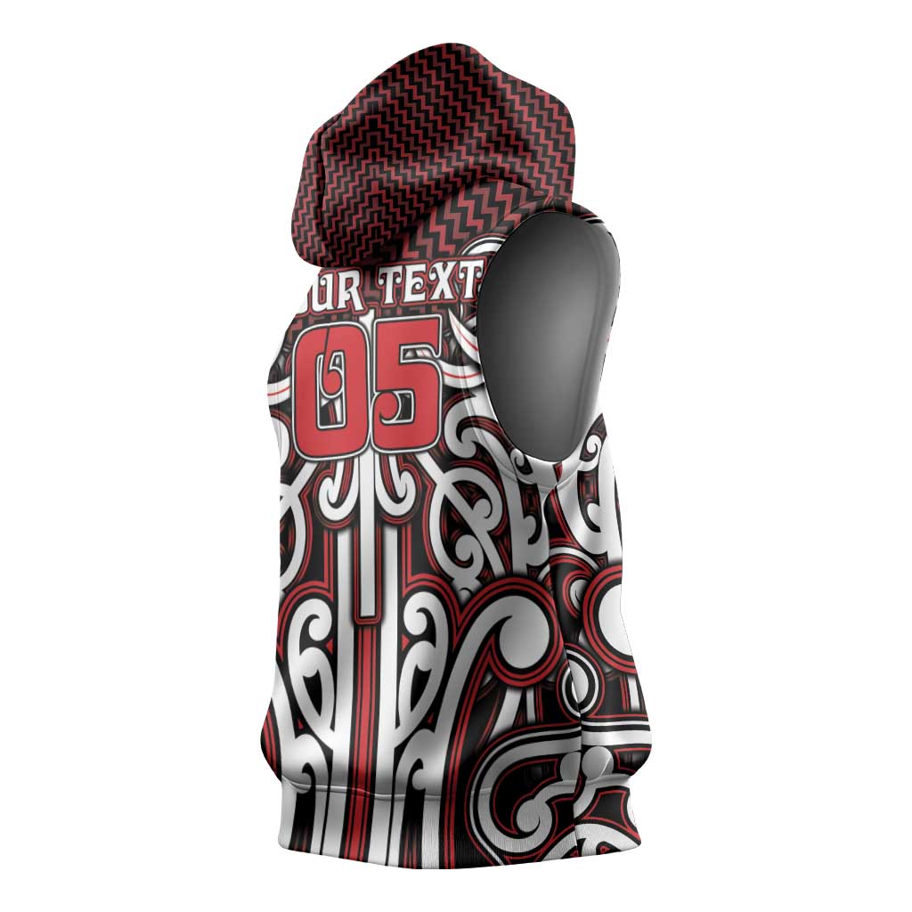 Custom Aotearoa Ngapuhi Sleeveless Hoodie Maori Tribal Pattern Mix Poutama
