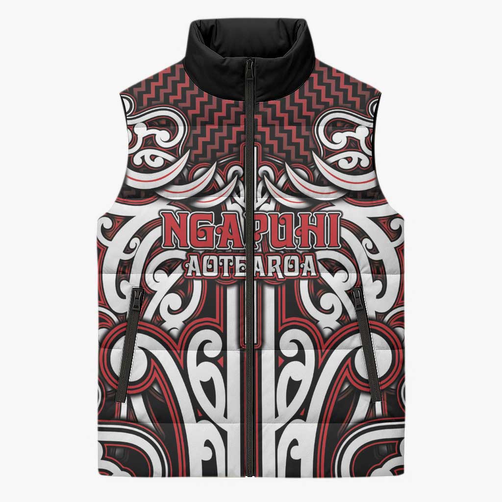 Custom Aotearoa Ngapuhi Sleeveless Puffer Jacket Maori Tribal Pattern Mix Poutama LT05 Unisex Red - Polynesian Pride