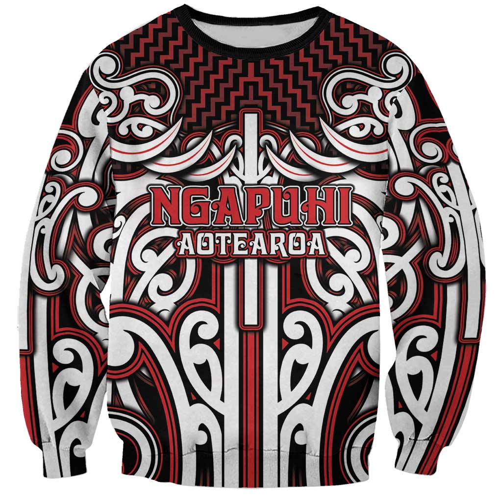 Custom Aotearoa Ngapuhi Sweatshirt Maori Tribal Pattern Mix Poutama