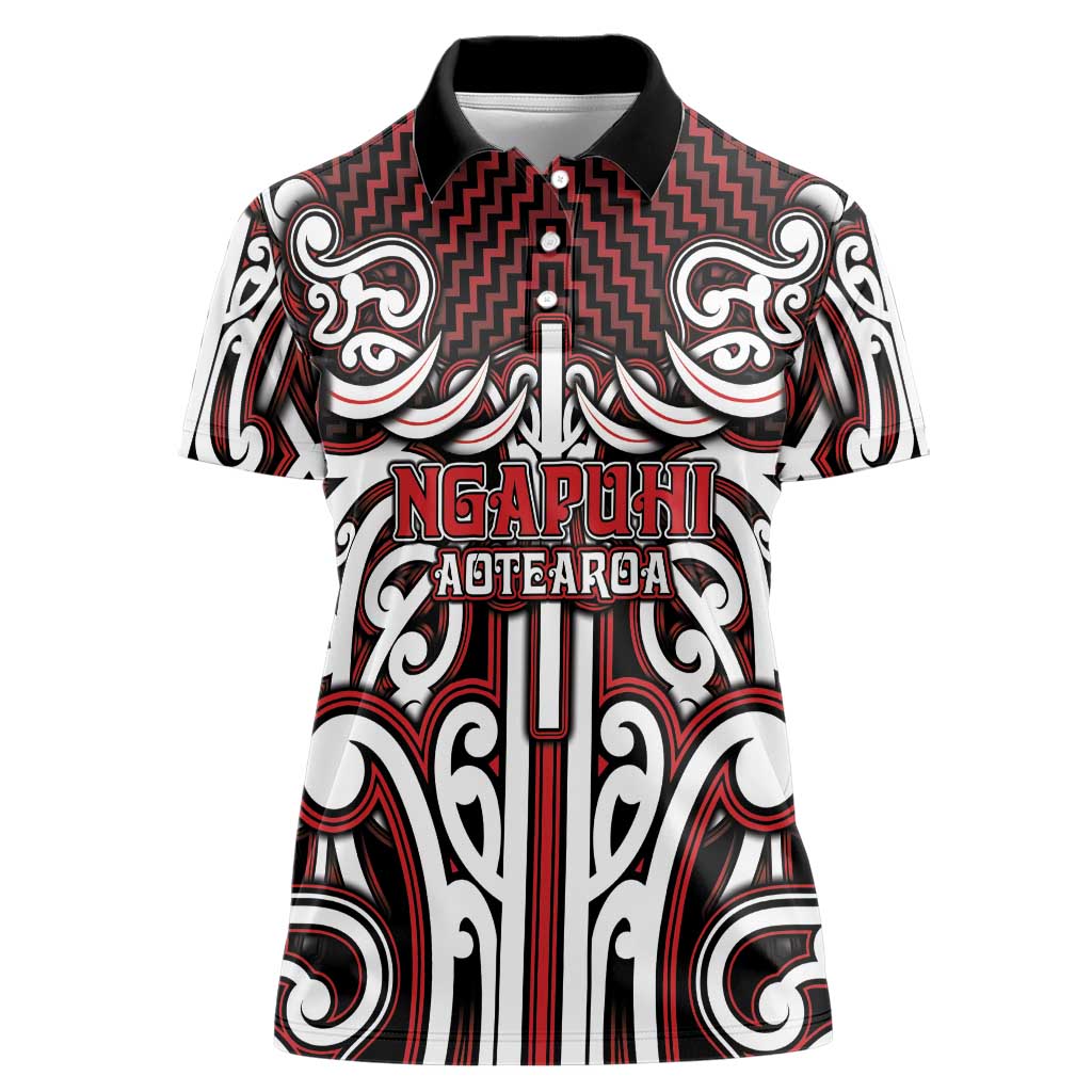 Custom Aotearoa Ngapuhi Women Polo Shirt Maori Tribal Pattern Mix Poutama