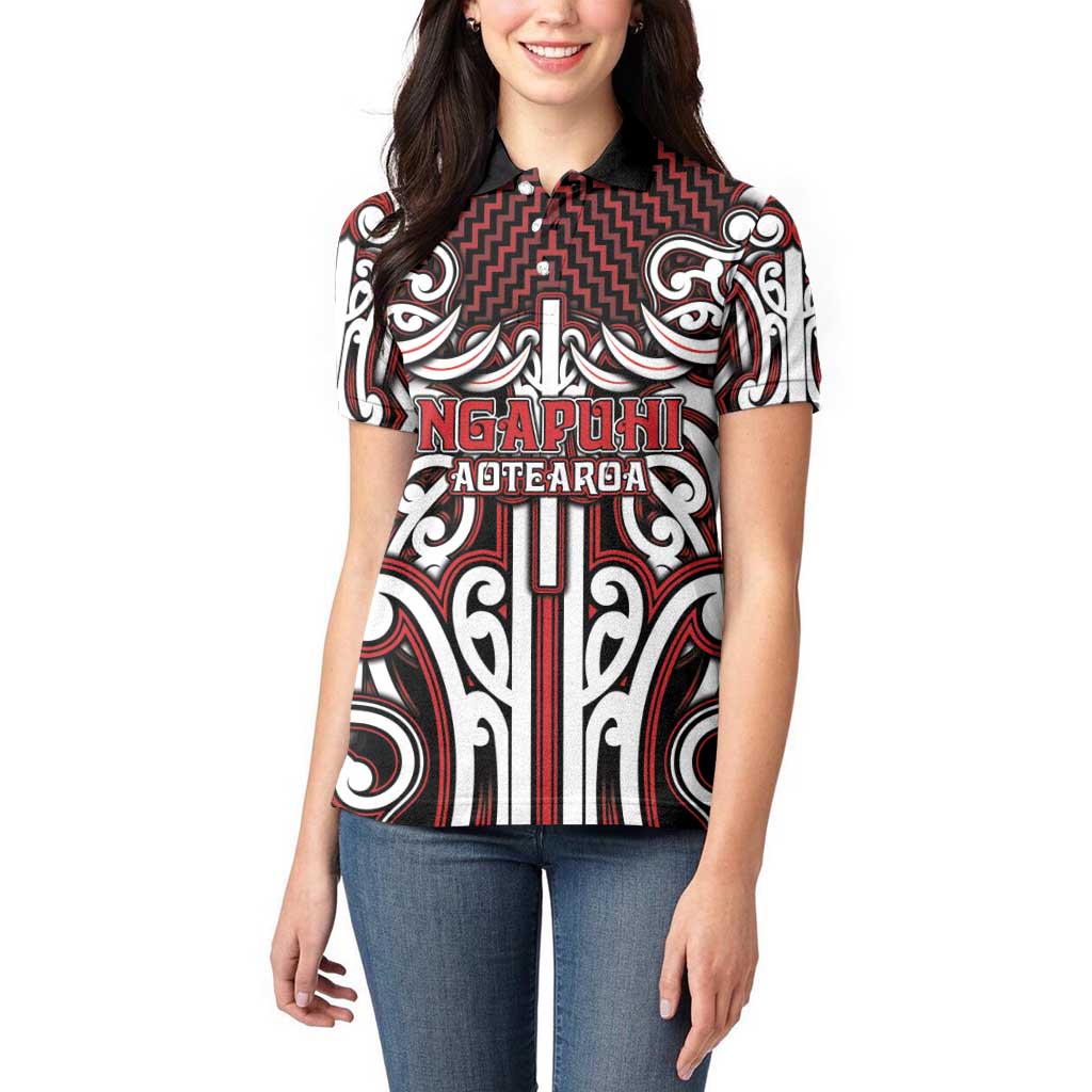 Custom Aotearoa Ngapuhi Women Polo Shirt Maori Tribal Pattern Mix Poutama