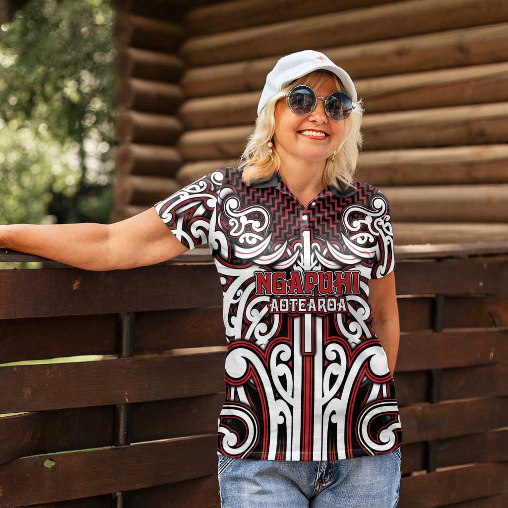 Custom Aotearoa Ngapuhi Women Polo Shirt Maori Tribal Pattern Mix Poutama